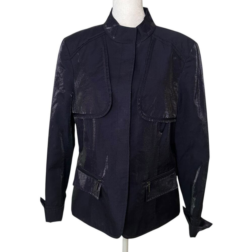 Lafayette 148 navy blue shimmer button front jacket size 10